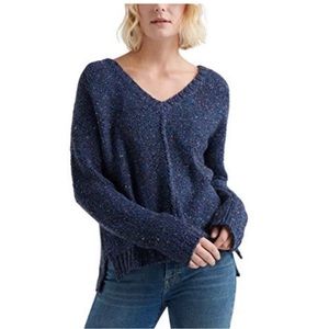 Lucky Brand V-Neck Sweater Blue Speckled Size Medium